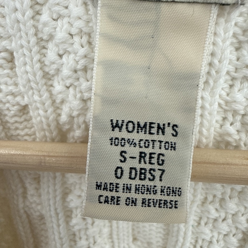 L.L. Bean Womens Cream 100% Cotton Cable Knit Cardigan Size Small Classic - Picture 7 of 9